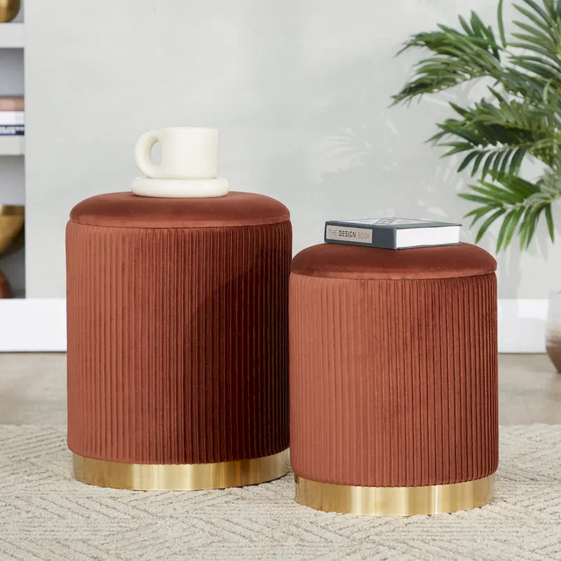 Poufs gigognes plissés contemporains, lot de 2