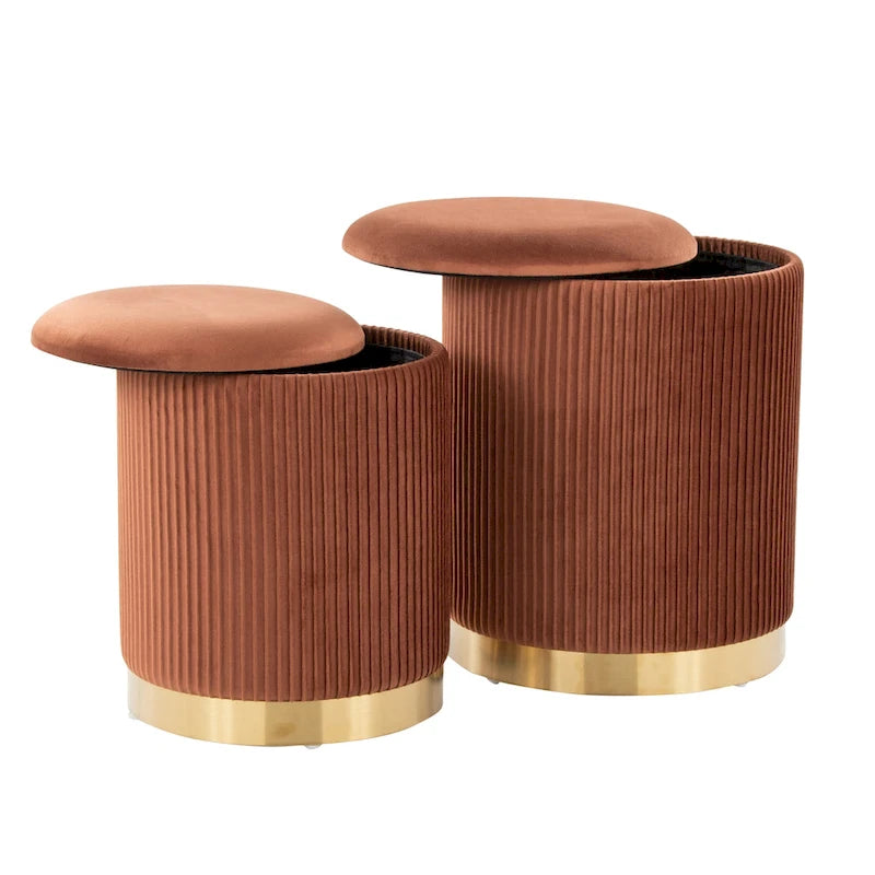 Poufs gigognes plissés contemporains, lot de 2