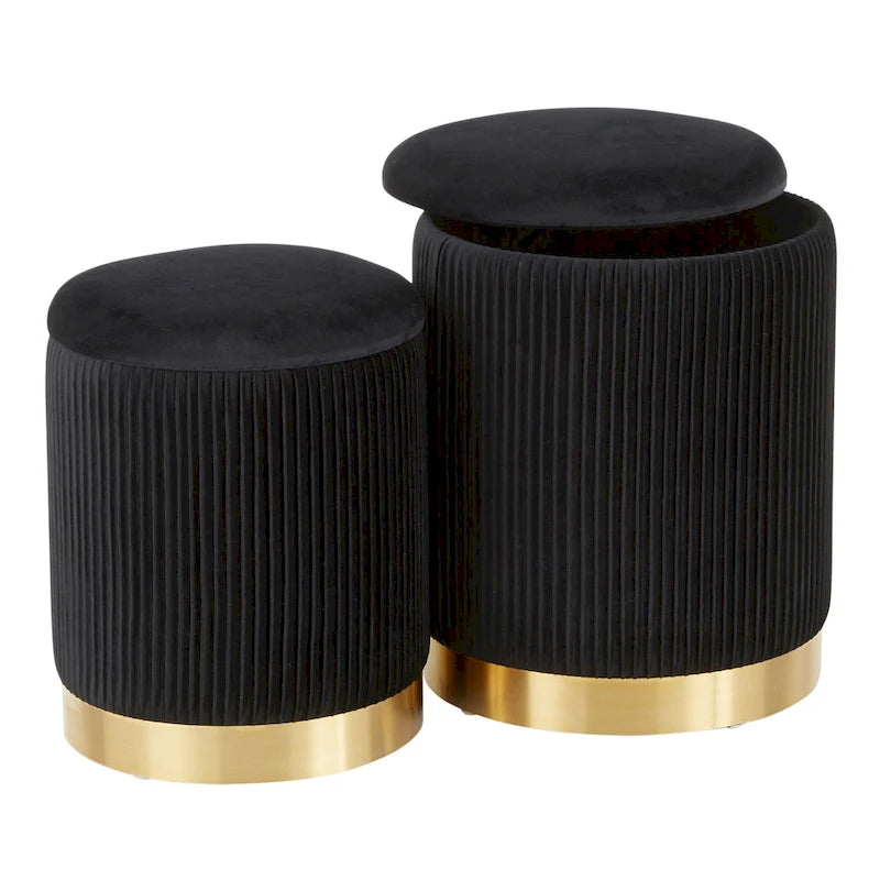 Poufs gigognes plissés contemporains, lot de 2