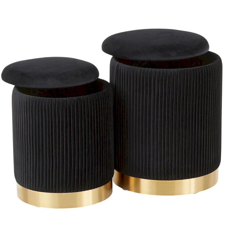 Poufs gigognes plissés contemporains, lot de 2