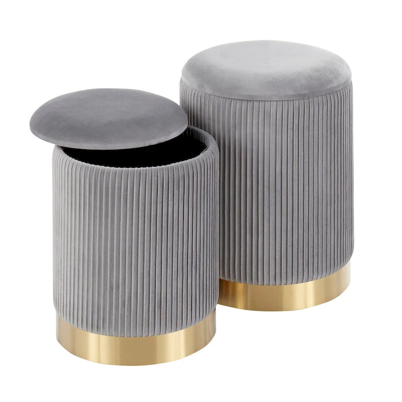 Poufs gigognes plissés contemporains, lot de 2