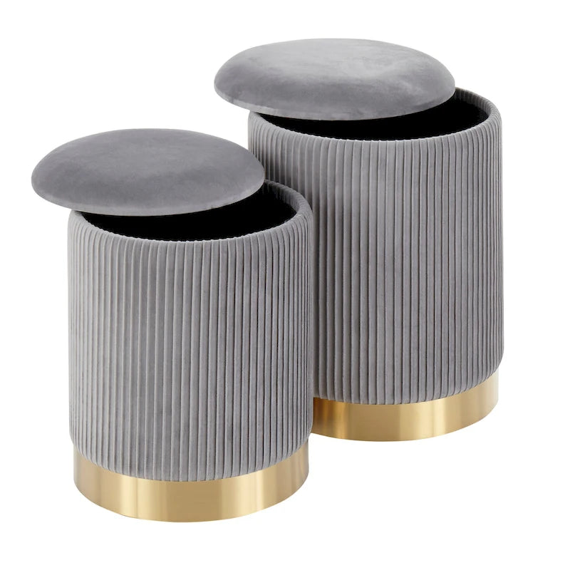 Poufs gigognes plissés contemporains, lot de 2