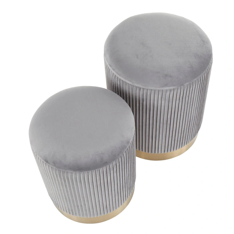 Poufs gigognes plissés contemporains, lot de 2