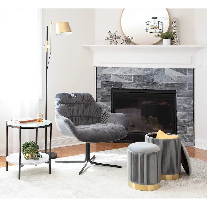 Poufs gigognes plissés contemporains, lot de 2