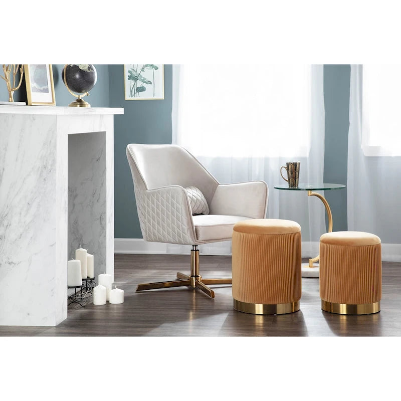 Poufs gigognes plissés contemporains, lot de 2