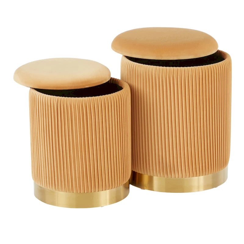 Poufs gigognes plissés contemporains, lot de 2