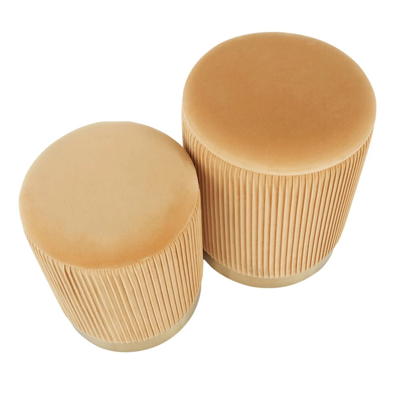 Poufs gigognes plissés contemporains, lot de 2