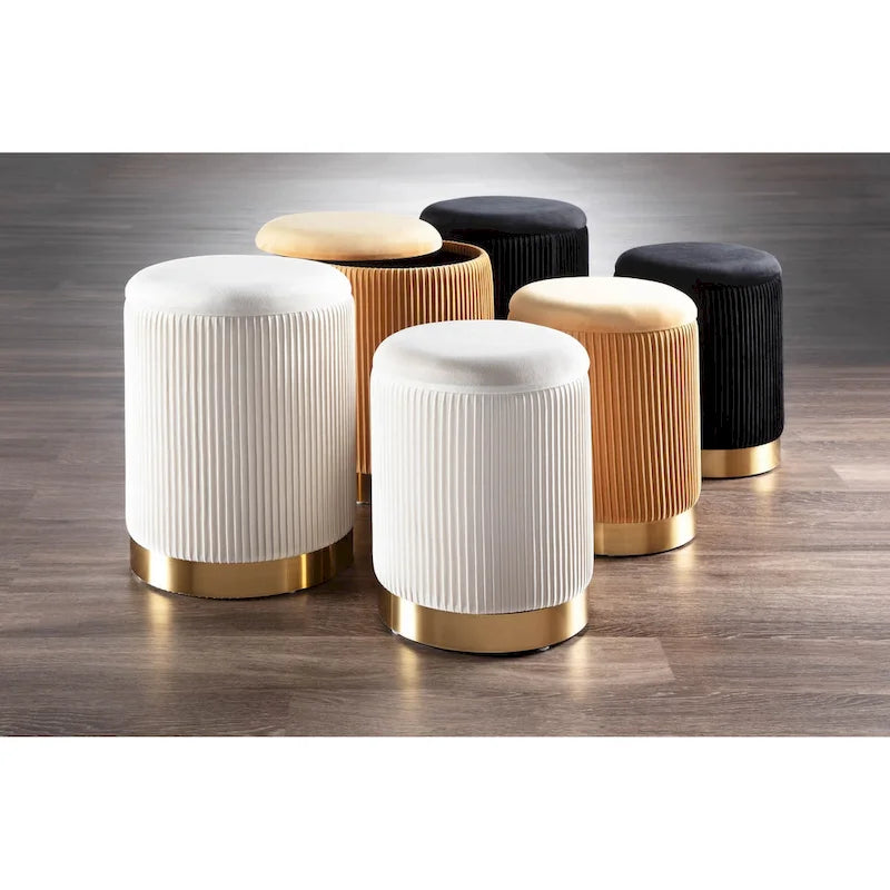 Poufs gigognes plissés contemporains, lot de 2