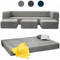 Canapé-Lit Futon Convertible Queen Velours avec 3 Poufs, Mousse à Mémoire de Forme, Canapé de Sol Pliable