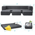 Canapé-Lit Futon Convertible Queen Velours avec 3 Poufs, Mousse à Mémoire de Forme, Canapé de Sol Pliable