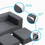 Canapé-Lit Futon Convertible Queen Velours avec 3 Poufs, Mousse à Mémoire de Forme, Canapé de Sol Pliable