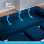 Canapé-Lit Futon Convertible Queen Velours avec 3 Poufs, Mousse à Mémoire de Forme, Canapé de Sol Pliable