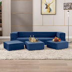 Canapé-Lit Futon Convertible Queen Velours avec 3 Poufs, Mousse à Mémoire de Forme, Canapé de Sol Pliable