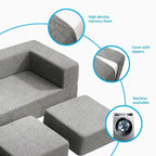 Canapé-Lit Futon Convertible Queen Velours avec 3 Poufs, Mousse à Mémoire de Forme, Canapé de Sol Pliable