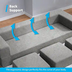 Canapé-Lit Futon Convertible Queen Velours avec 3 Poufs, Mousse à Mémoire de Forme, Canapé de Sol Pliable