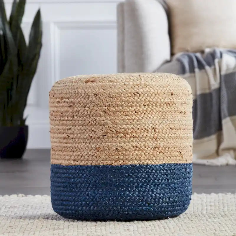 Pouf ottoman/repose-pieds rond en jute ombré