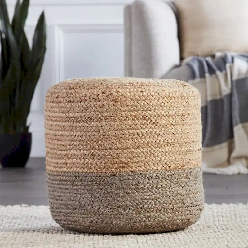 Pouf ottoman/repose-pieds rond en jute ombré