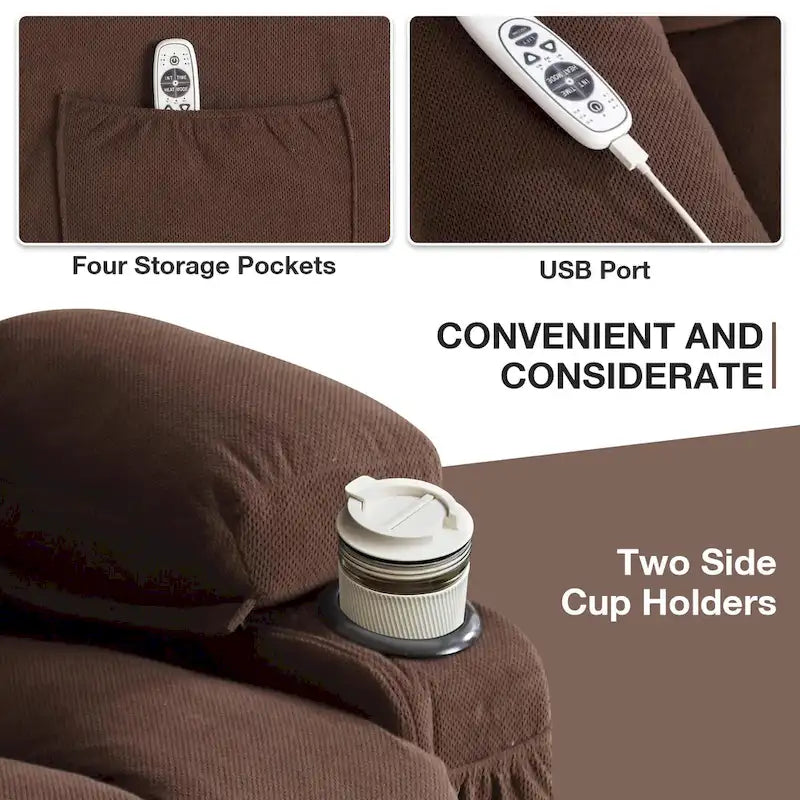 Fauteuils releveurs inclinables, Chaleur et massage, Port USB, Télécommande