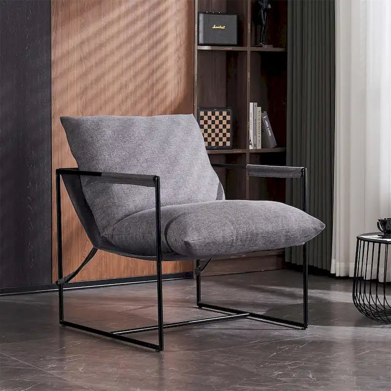 Chaise longue moderne en lin avec coussin souple, cadre en métal, pour salon, chambre et bureau