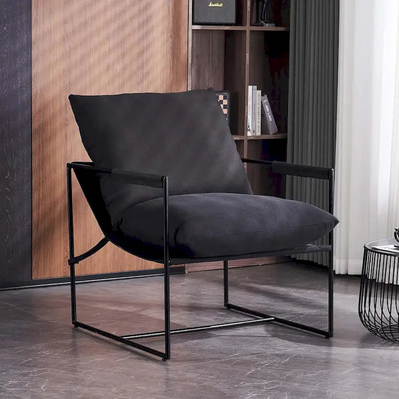 Chaise longue moderne en lin avec coussin souple, cadre en métal, pour salon, chambre et bureau