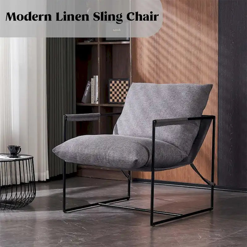 Chaise longue moderne en lin avec coussin souple, cadre en métal, pour salon, chambre et bureau
