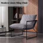 Chaise longue moderne en lin avec coussin souple, cadre en métal, pour salon, chambre et bureau