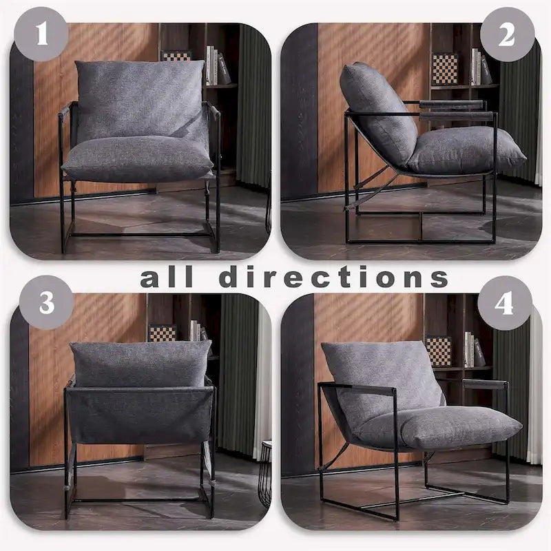 Chaise longue moderne en lin avec coussin souple, cadre en métal, pour salon, chambre et bureau