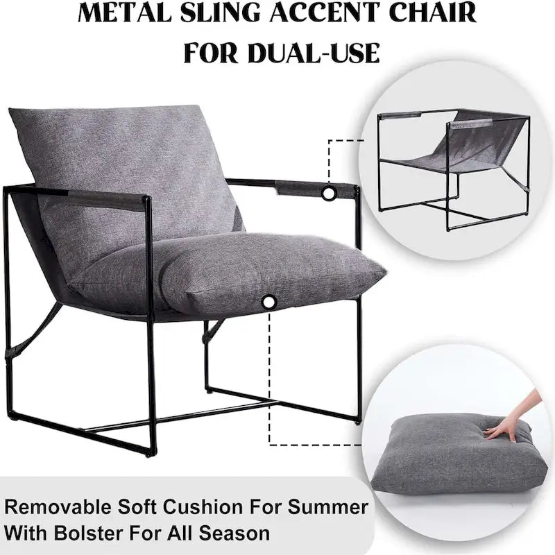 Chaise longue moderne en lin avec coussin souple, cadre en métal, pour salon, chambre et bureau