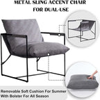 Chaise longue moderne en lin avec coussin souple, cadre en métal, pour salon, chambre et bureau