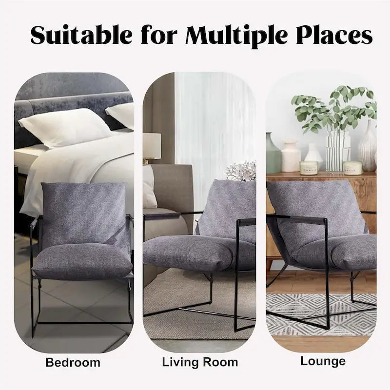Chaise longue moderne en lin avec coussin souple, cadre en métal, pour salon, chambre et bureau