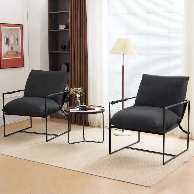 Chaise longue moderne en lin avec coussin souple, cadre en métal, pour salon, chambre et bureau
