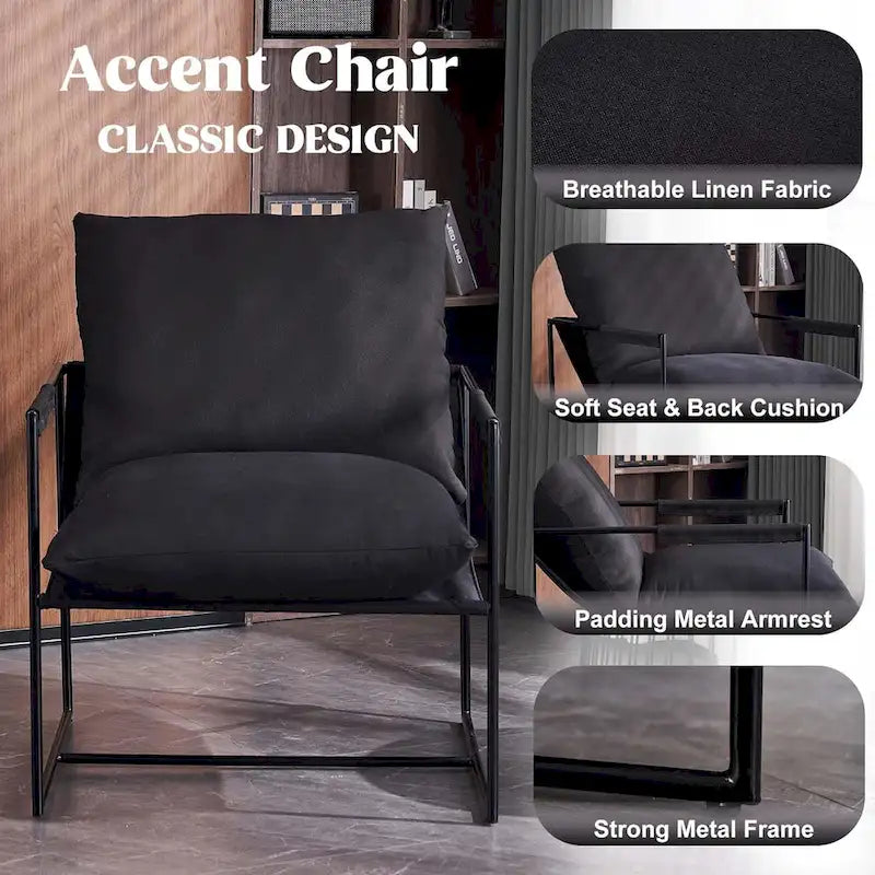 Chaise longue moderne en lin avec coussin souple, cadre en métal, pour salon, chambre et bureau