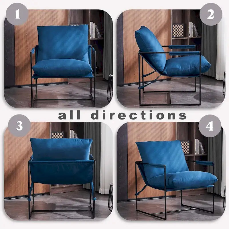 Chaise longue moderne en lin avec coussin souple, cadre en métal, pour salon, chambre et bureau