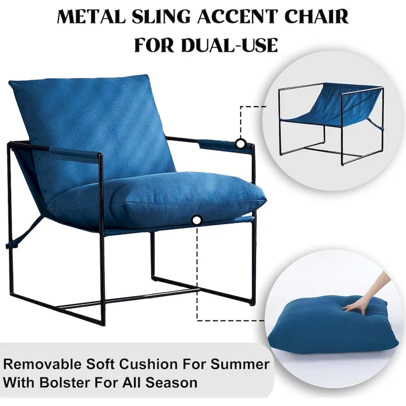Chaise longue moderne en lin avec coussin souple, cadre en métal, pour salon, chambre et bureau