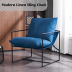 Chaise longue moderne en lin avec coussin souple, cadre en métal, pour salon, chambre et bureau