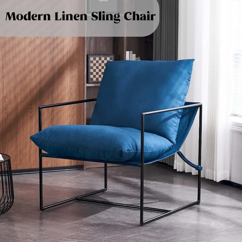 Chaise longue moderne en lin avec coussin souple, cadre en métal, pour salon, chambre et bureau