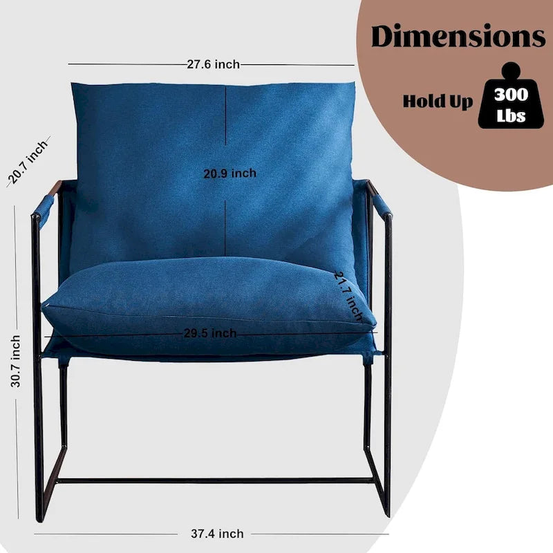 Chaise longue moderne en lin avec coussin souple, cadre en métal, pour salon, chambre et bureau