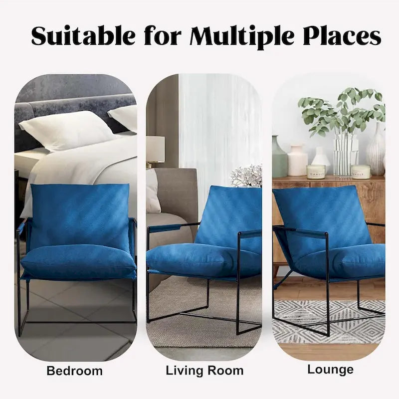Chaise longue moderne en lin avec coussin souple, cadre en métal, pour salon, chambre et bureau