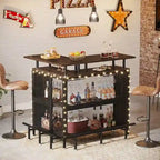 Table de bar d'angle en L avec porte-verres et étagères - N/A