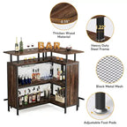 Table de bar d'angle en L avec porte-verres et étagères - N/A