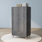Armoire-penderie minimaliste gris vieilli avec 1 tiroir, style Mid-Century Modern