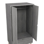 Armoire-penderie minimaliste gris vieilli avec 1 tiroir, style Mid-Century Modern