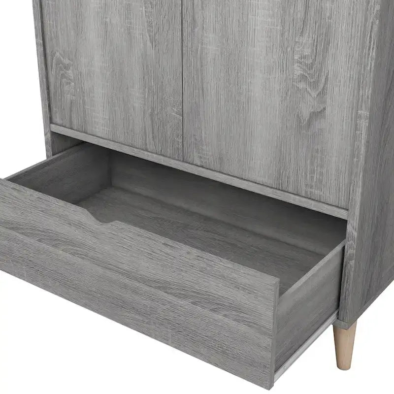 Armoire-penderie minimaliste gris vieilli avec 1 tiroir, style Mid-Century Modern