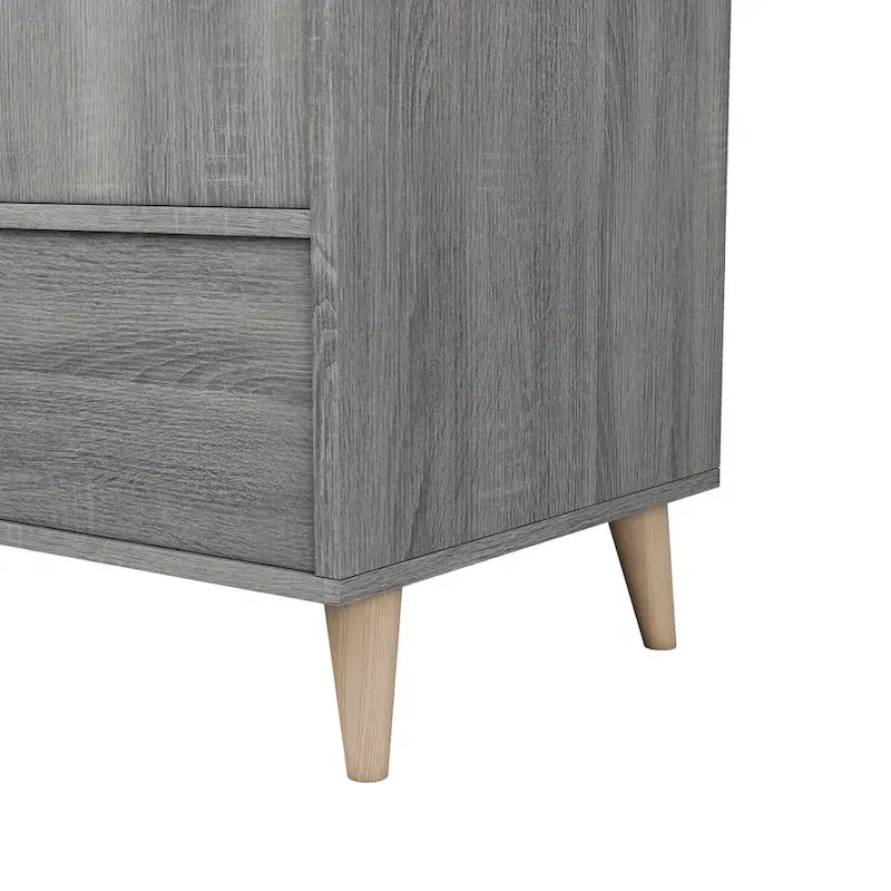 Armoire-penderie minimaliste gris vieilli avec 1 tiroir, style Mid-Century Modern