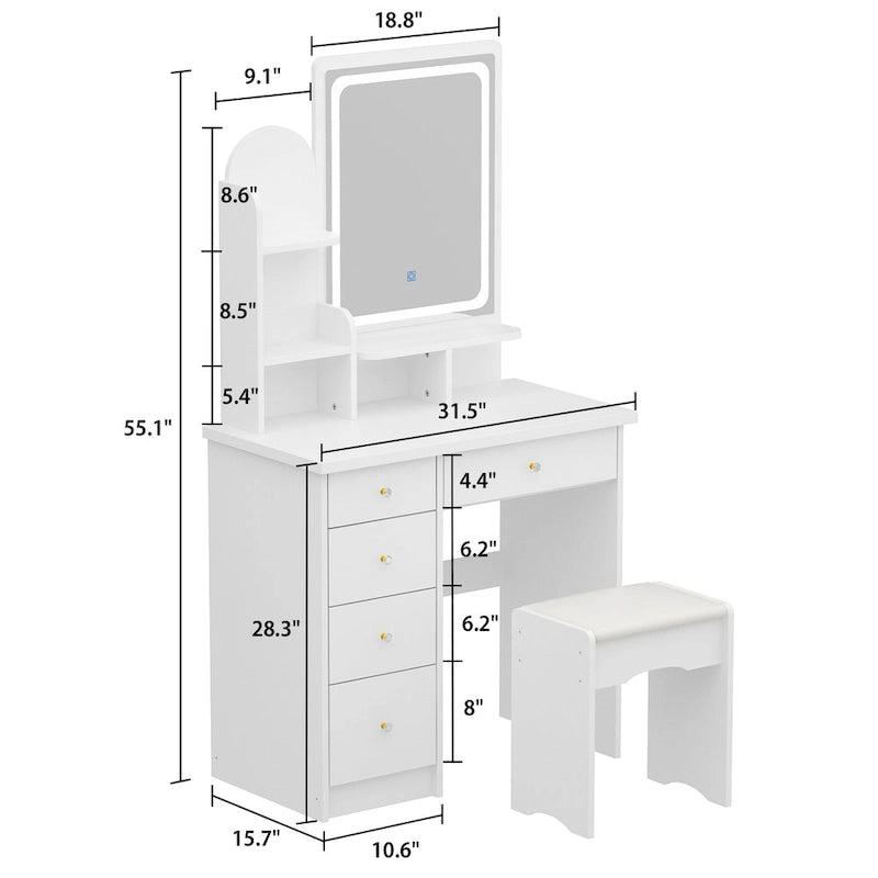 Coiffeuse de 80 cm de large avec tabouret et miroir