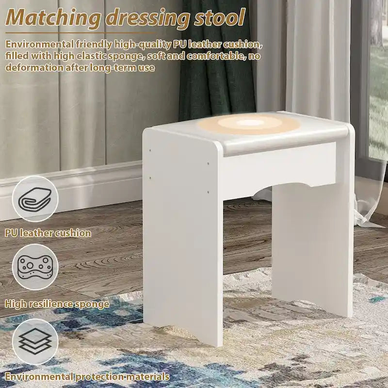 Coiffeuse de 80 cm de large avec tabouret et miroir