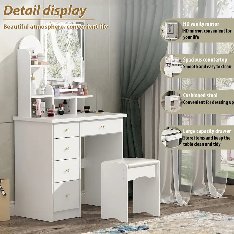 Coiffeuse de 80 cm de large avec tabouret et miroir