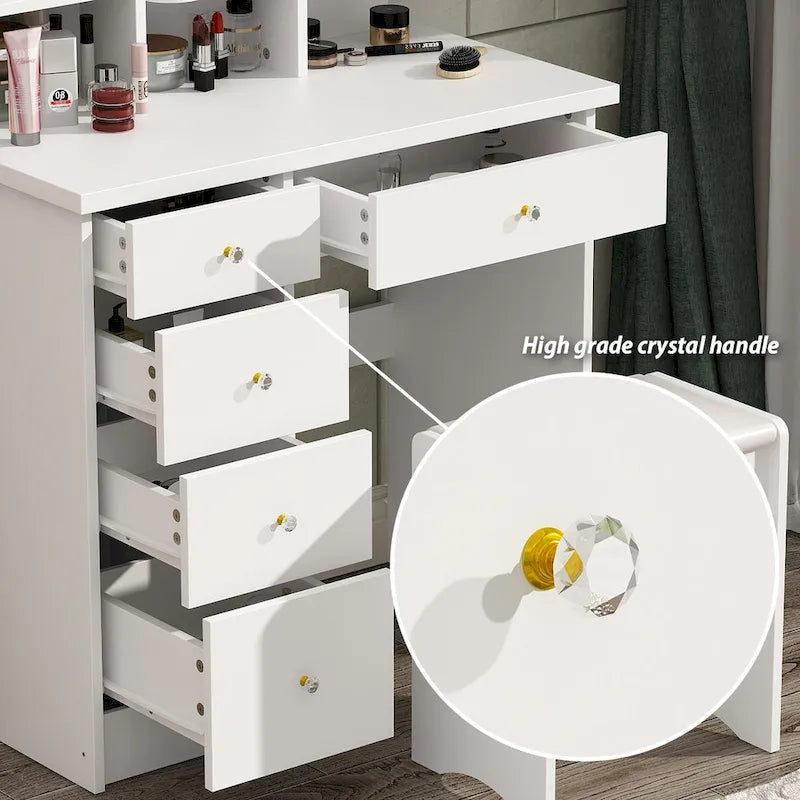 Coiffeuse de 80 cm de large avec tabouret et miroir