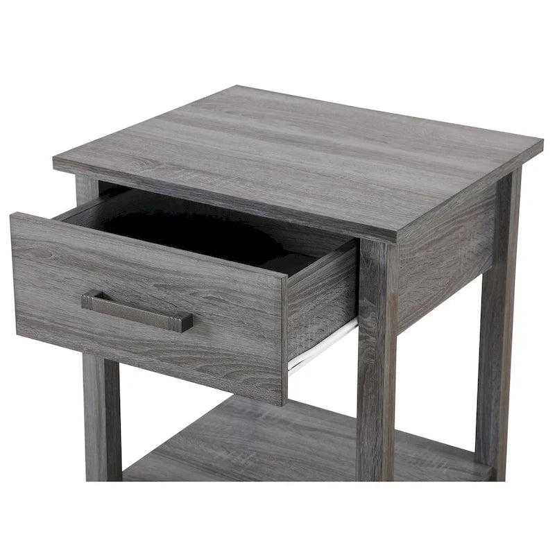 Table de chevet en bois avec 1 tiroir et étagère