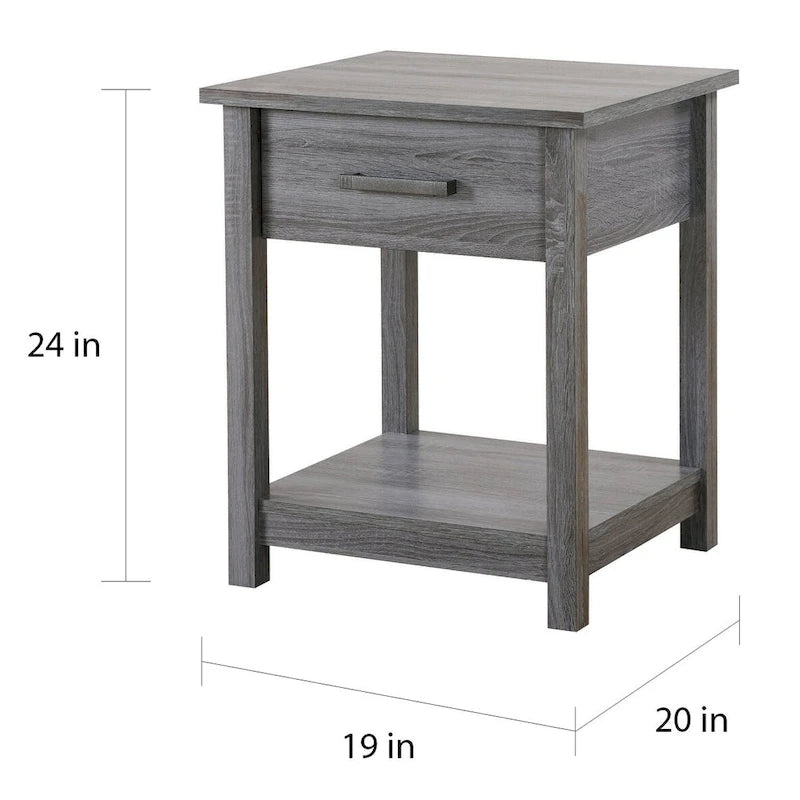 Table de chevet en bois avec 1 tiroir et étagère